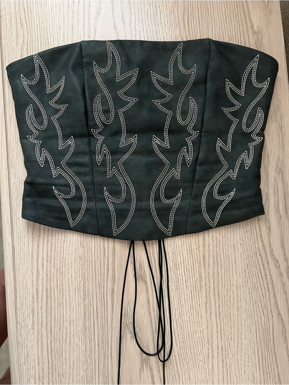 Black Strapless Corset Top with Contrast Stitching